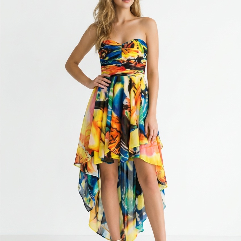 Arden B Vibrant Strapless Midi Dress